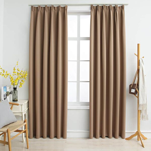 vidaXL Draperii opace cu c&acirc;rlige, 2 buc., gri taupe, 140 x 175 cm