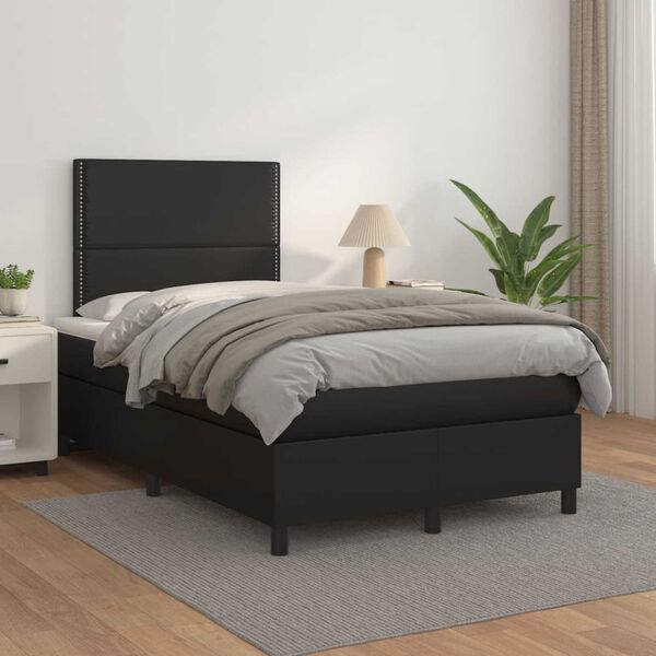 vidaXL Pat box spring cu saltea, negru, 120x190 cm, piele ecologică