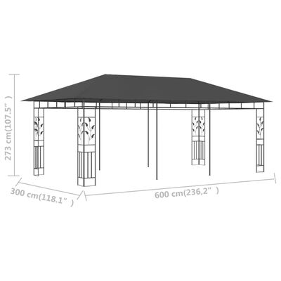 vidaXL Pavilion cu plasă anti-țânțari, antracit, 6 x 3 x 2,73 m