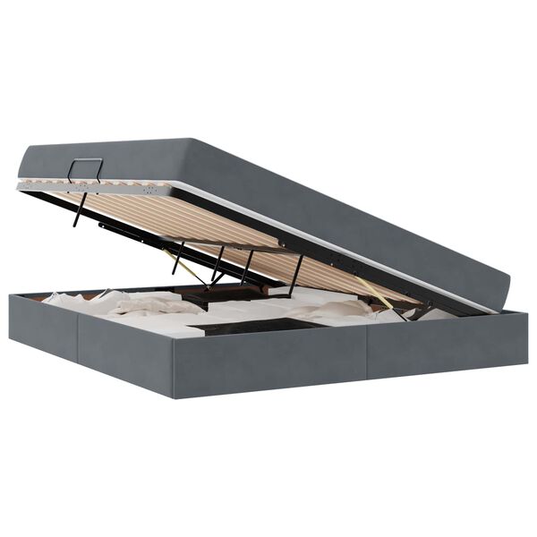 vidaXL Pat cu saltea și spațiu de depozitare Gri &icirc;nchis 180 x 200 cm
