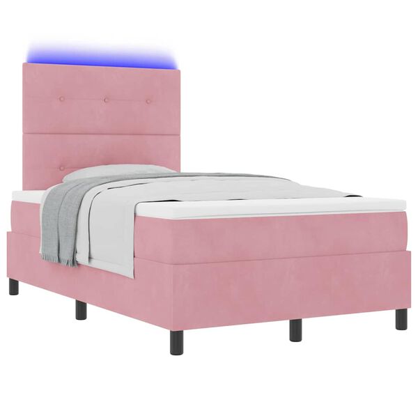 vidaXL Pat cu arc LED cu saltea cu headboard Roz 120 x 200 cm țesătură