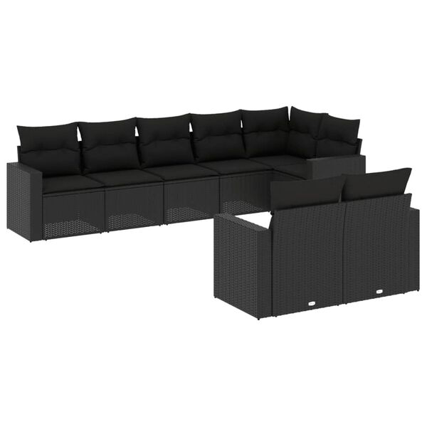 vidaXL Set mobilier de grădină cu perne, 8 piese, negru, poliratan