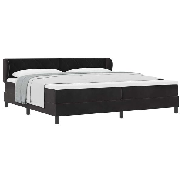 vidaXL Pat cu arcuri cu saltea cu headboard Negru 200 x 200 cm Catifea