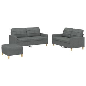 vidaXL Set de canapele cu perne, 3 piese, gri &icirc;nchis, textil
