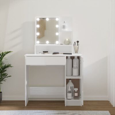 vidaXL Masă de toaletă cu LED, alb extralucios, 86,5x35x136 cm