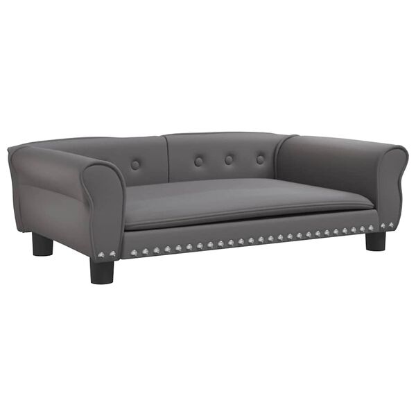 vidaXL Pat de c&acirc;ini, gri, 95x55x30 cm, piele ecologică