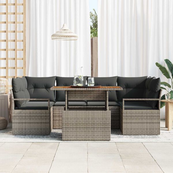vidaXL Set de canapele pentru grădină 7 pcs Gri Rattan poli