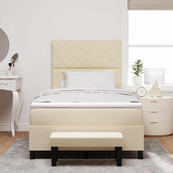 vidaXL Pat cu arcuri cu saltea cu headboard Crem 120 x 190 cm țesătură