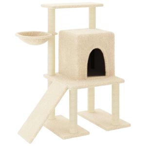 vidaXL Ansamblu de pisici cu st&acirc;lpi din funie de sisal, crem, 96,5 cm