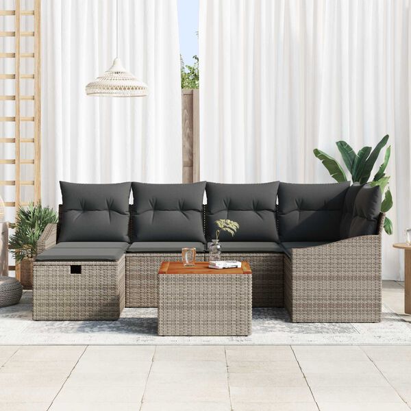 vidaXL Set de canapele pentru grădină cu pernă 7 pcs Gri Rattan poli
