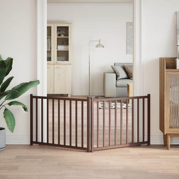 vidaXL Poartă de c&acirc;ini pliabilă 2 panouri stejar maro 160 cm lemn brad