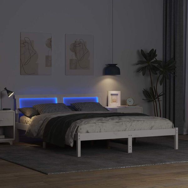 vidaXL Cadru de pat cu headboard Alb 140 x 200 cm Lemn de pin masiv