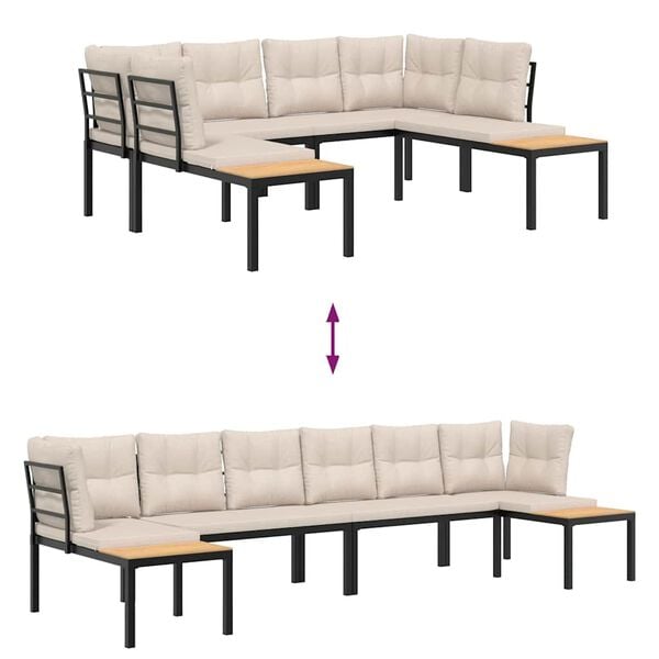 vidaXL Set canapea de grădină, 4 piese, cu perne, negru, oțel vopsit