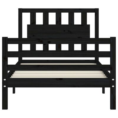 vidaXL Cadru de pat cu tăblie Small Single, negru, lemn masiv