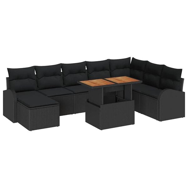 vidaXL Set de canapele pentru grădină 9 pcs Negru Rattan poli