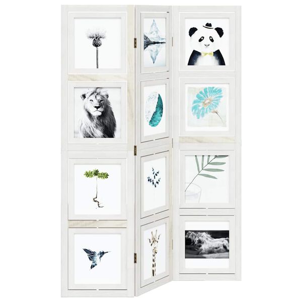 vidaXL Paravan cameră 3 panouri, alb, lemn masiv paulownia