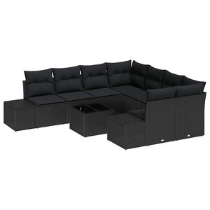 vidaXL Set de canapele pentru grădină cu pernă 9 pcs Negru poliratan