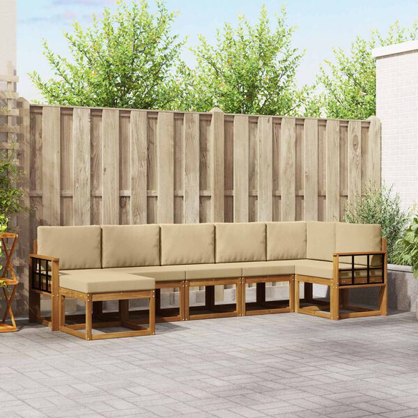 vidaXL Set de canapele de exterior cu pernă 7 pcs Natural și Bej