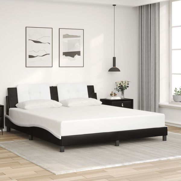 vidaXL Cadru de pat fără saltea Zadar negru și alb 180x200cm piele artificială