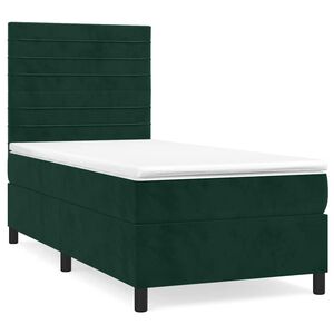 vidaXL Pat box spring cu saltea, verde &icirc;nchis, 90x200 cm, catifea