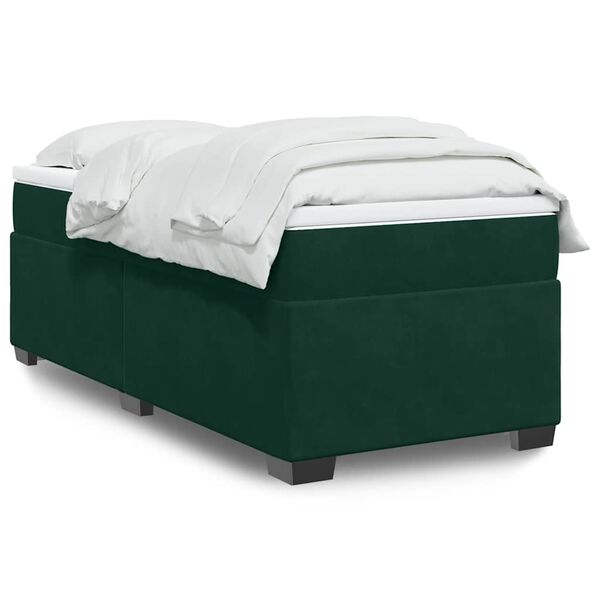 vidaXL Pat box spring cu saltea, verde &icirc;nchis, 90x190 cm, catifea