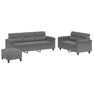 vidaXL Set de canapele cu perne, 3 piese, gri &icirc;nchis, microfibră
