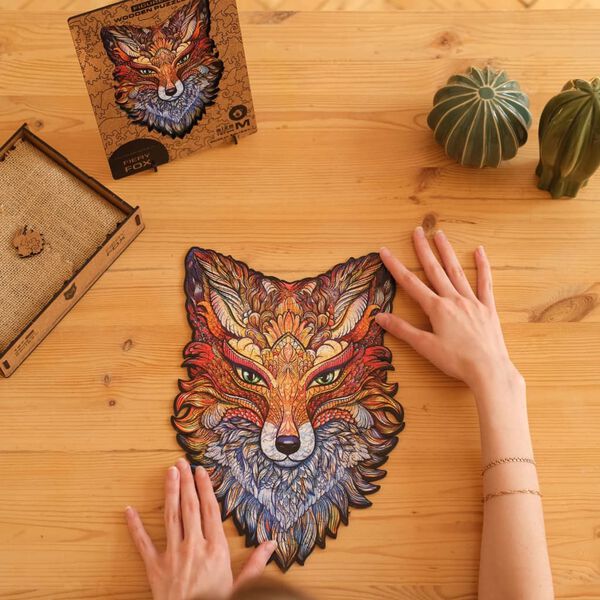 UNIDRAGON Puzzle din lemn 700 piese Fiery Fox, Royal size, 41x60 cm