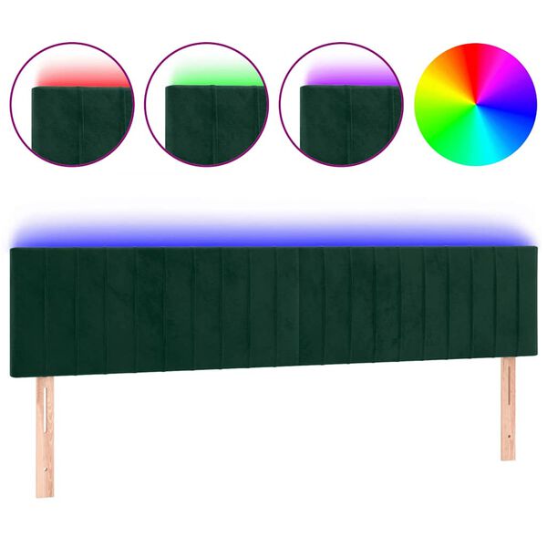 vidaXL Tăblie de pat cu LED, verde &icirc;nchis, 200x5x78/88 cm, catifea