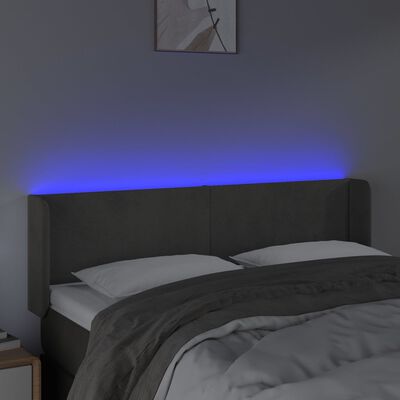 vidaXL Tăblie de pat cu LED, gri închis, 147x16x78/88 cm, catifea