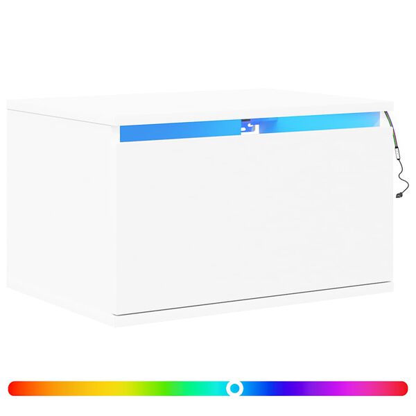 vidaXL Noptieră montată pe perete cu lumini LED, alb