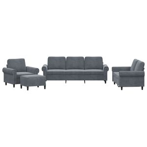vidaXL Set de canapele cu perne, 4 piese, gri &icirc;nchis, catifea