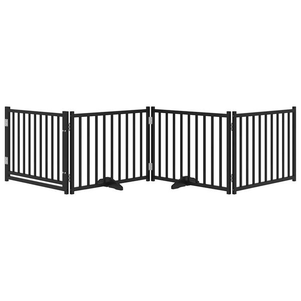 vidaXL Poartă c&acirc;ini pliabilă cu ușă 4 panouri negru, 320 cm, lemn brad