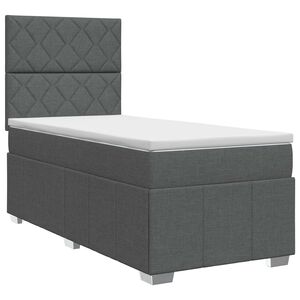 vidaXL Pat boxspring cu saltea cu headboard Gri &icirc;nchis Unic Țesătură