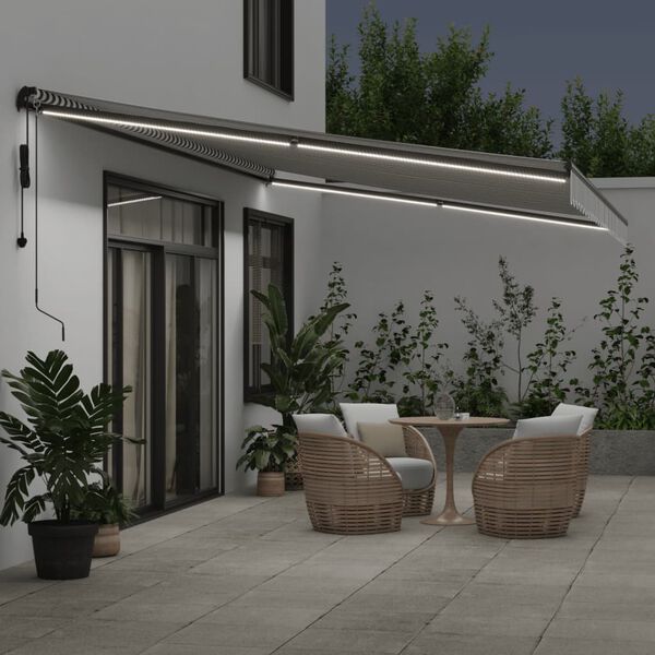 vidaXL Copertină retractabilă automat LED-uri antracit/alb 600x350 cm