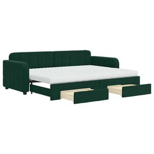 vidaXL Pat de zi cu extensie și sertare verde &icirc;nchis 80x200 cm catifea