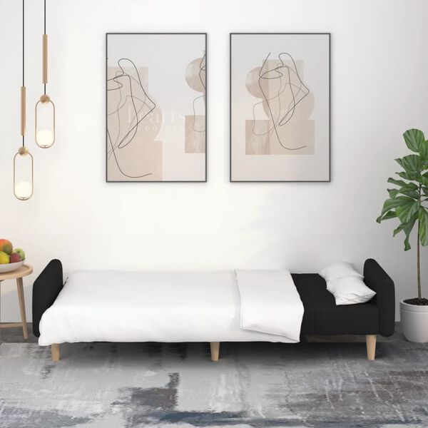 vidaXL Canapea extensibilă cu 2 locuri, negru, material textil