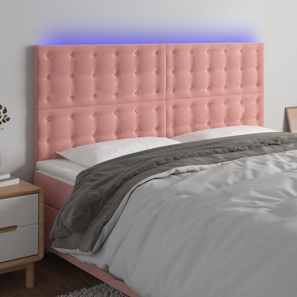 vidaXL Tăblie de pat cu LED, roz, 200x5x118/128 cm, catifea
