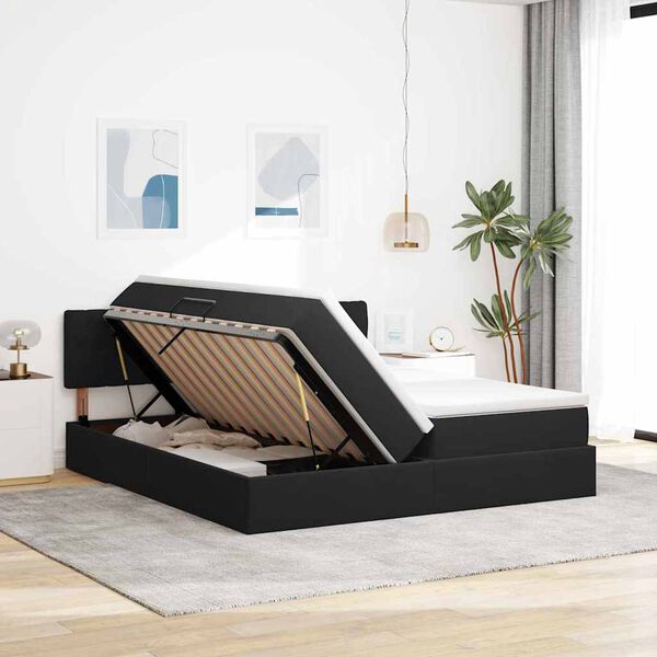 vidaXL Pat cu storage cu saltea cu headboard Negru 100 x 200 cm
