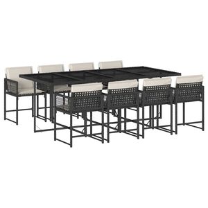 vidaXL Set mobilier de grădină cu perne, 9 piese, negru, poliratan
