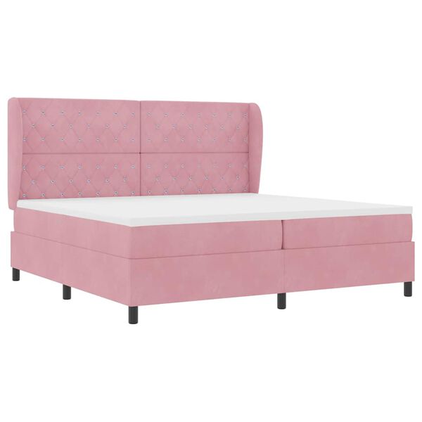 vidaXL Pat cu arcuri cu saltea cu headboard Roz 200 x 200 cm Poliester