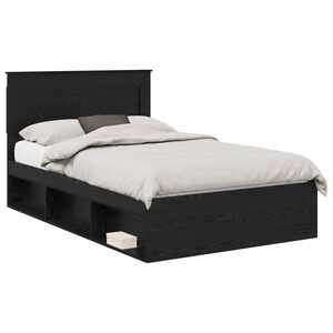 vidaXL Cadru de pat cu headboard Negru 120 x 190 cm Lemn de pin masiv