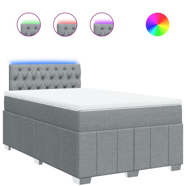 vidaXL Pat box spring cu saltea, gri deschis, 120x190 cm, textil