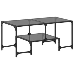 vidaXL Măsuță de cafea cu blat din sticlă neagră 98,5x50x45 cm oțel