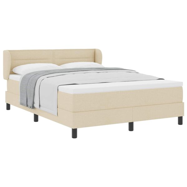 vidaXL Pat cu arcuri cu saltea cu headboard Crem 140 x 200 cm țesătură