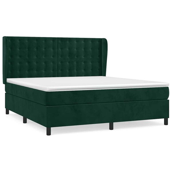 vidaXL Pat box spring cu saltea, verde &icirc;nchis, 180x200 cm, catifea