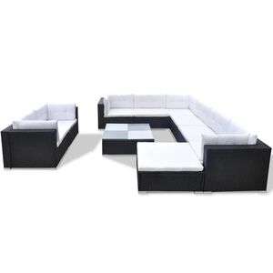 vidaXL Set mobilier de grădină cu perne, 10 piese, negru, poliratan