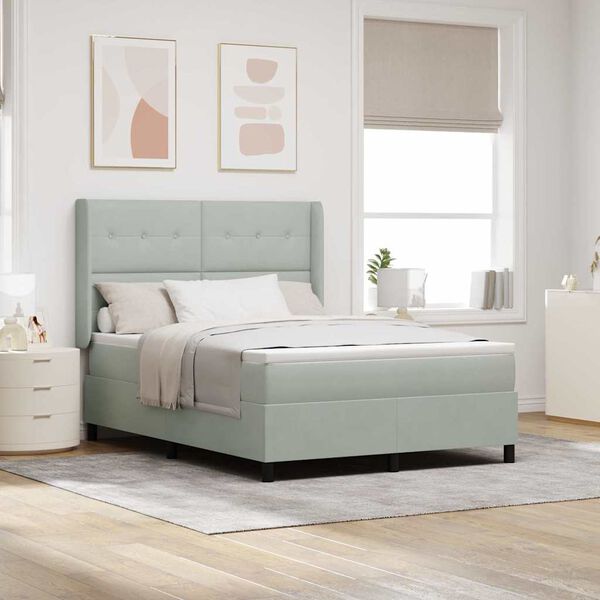 vidaXL Pat cu arcuri cu headboard Gri deschis 140 x 200 cm Catifea