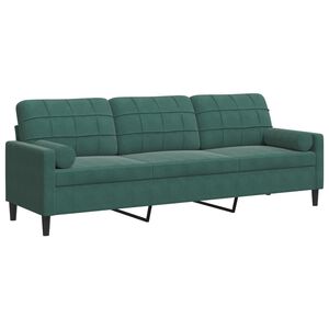 vidaXL Canapea cu 3 locuri cu pernuțe, verde &icirc;nchis, 210 cm, catifea