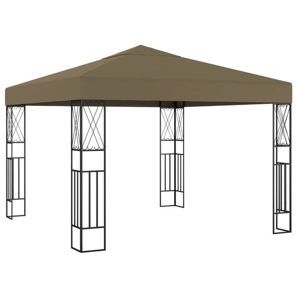 vidaXL Pavilion cu șiruri de lumini LED, gri taupe, 3x3 m, țesătură