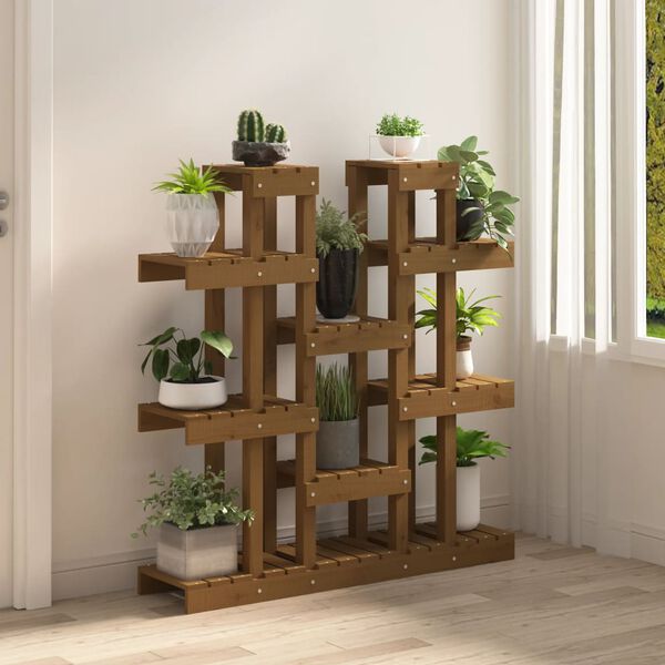 vidaXL Suport pentru plante,maro miere,104,5x25x109,5cm lemn masiv pin